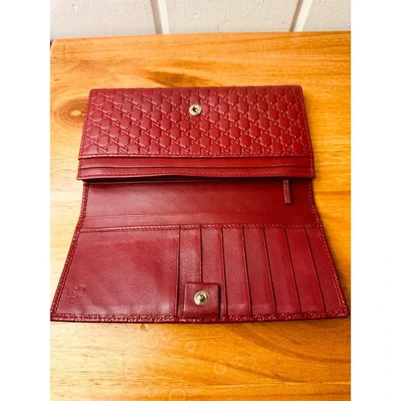 Auth Gucci Wallet Micro Guccissima Continental Flap Leather Wallet 449396 Red - Picture 5 of 16